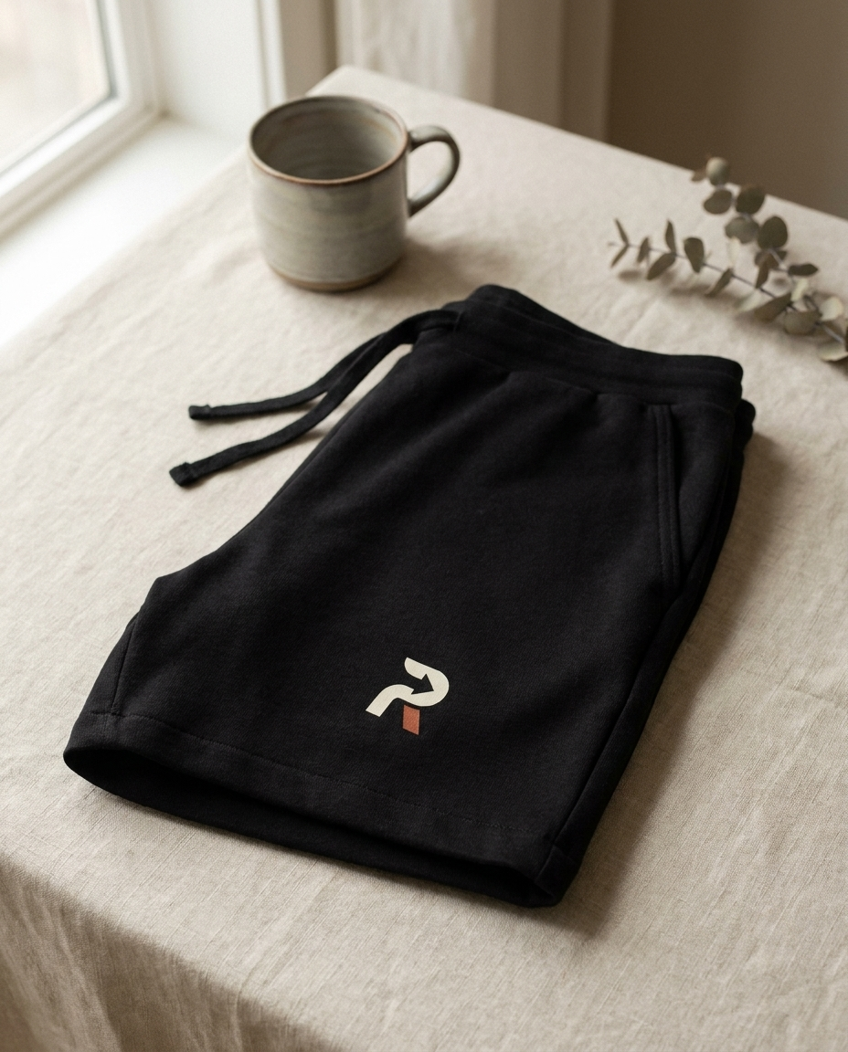 RESPAWN sweatshorts — premium flat-lay